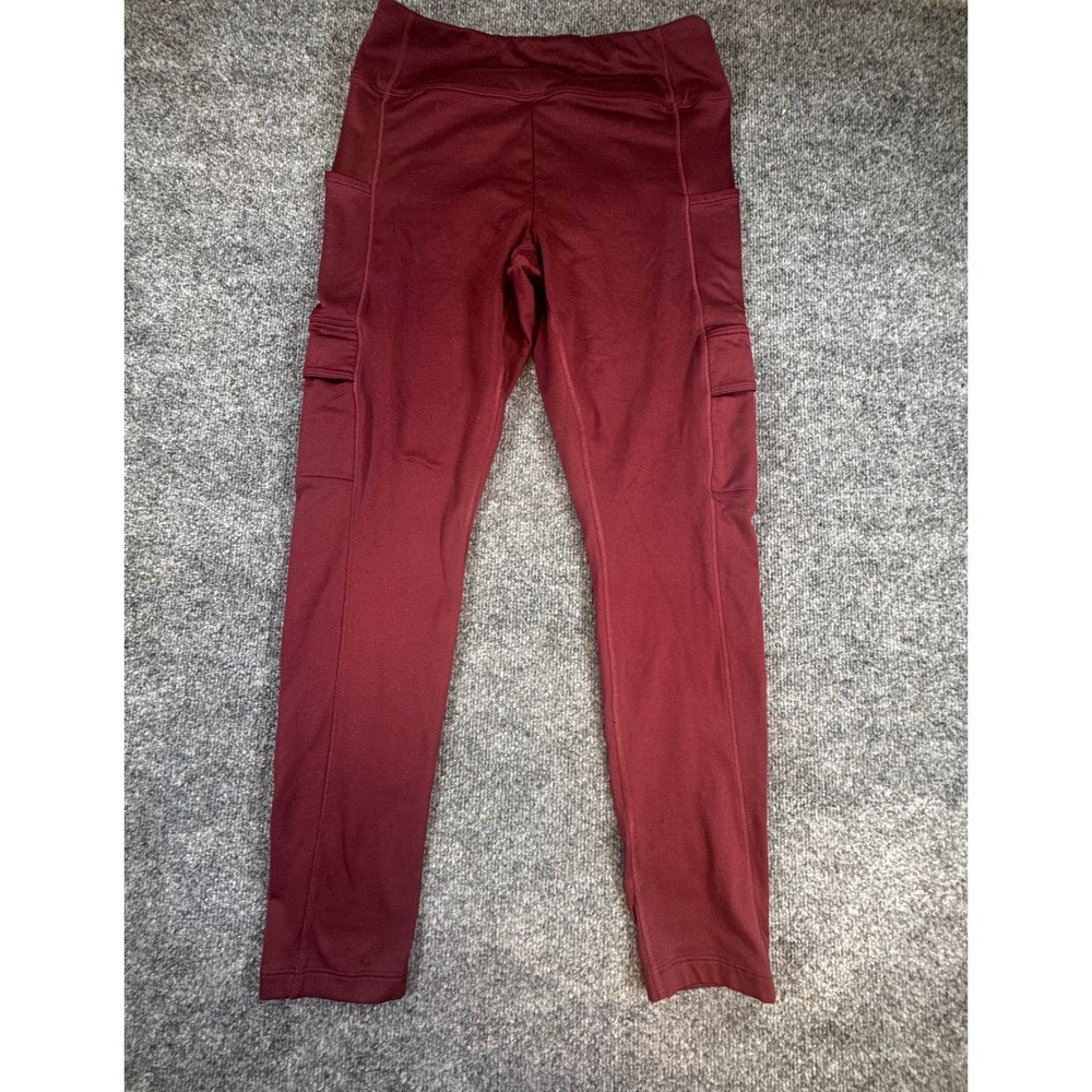 PINK Victoria's Secret Active Cargo Leggings Burgundy Maroon Pockets Womens L